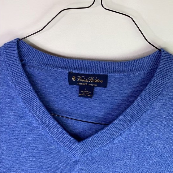BROOKS BROTHERS Blue Supima Cotton V-Neck Sweater | L - Picture 3 of 7
